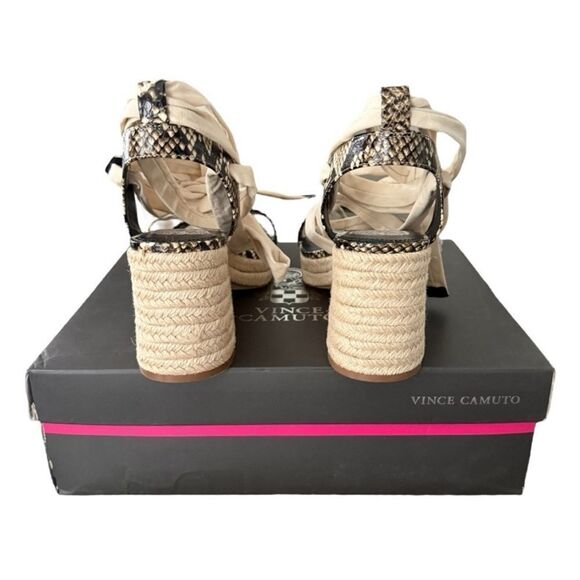 Vince Camuto Roreka Espadrille Block Heel Sandal Warm Vanilla Black Python - Picture 5 of 14